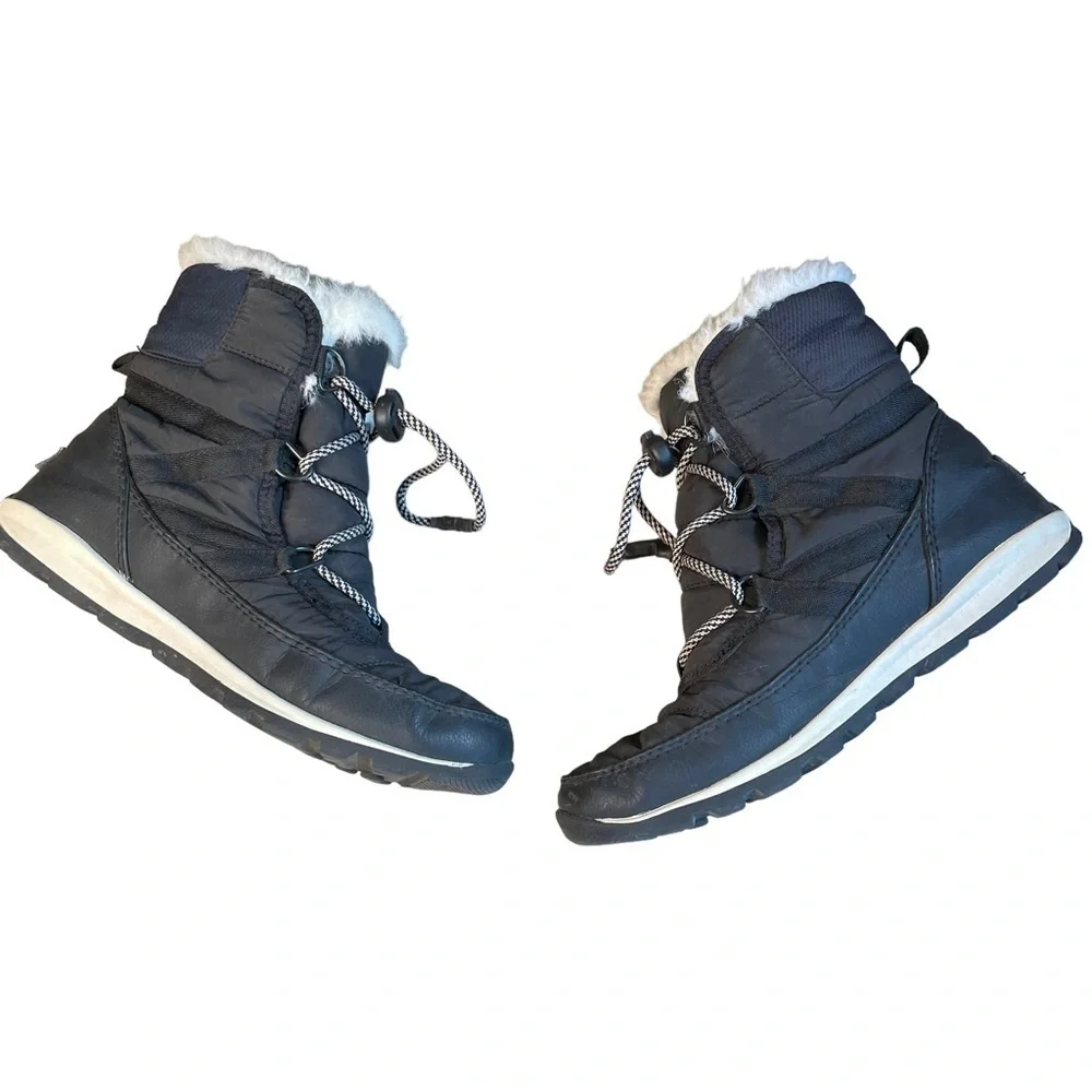 Sorel Whitney Waterproof Snow Boots Black White Fur NY1897-011 Women's Size 5